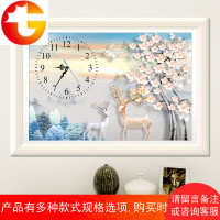 十字绣钟表小件发财鹿客厅手工线绣小幅简单绣餐厅挂钟