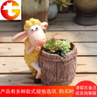 树脂兔子小羊动物多肉植物花盆复古创意田园店铺装饰白菜摆件 邮