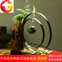 禅意流水摆件盆景苔藓微景观植物文竹假山造景桌面新中式软装饰品