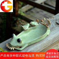 家居装饰品田园风格青蛙多肉花盆陶瓷摆件特色工艺品喂鸟器办公室