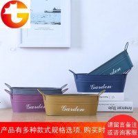 复古怀旧铁艺多肉花盆创意阳台装饰盆做旧铁皮桶椭圆花盆双耳铁盆