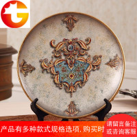 美式乡村手绘陶瓷摆盘复古欧式装饰品客厅玄关酒柜创意坐盘挂盘子