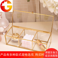化妆棉粉扑美甲饰品桌面整理盒防尘玻璃网红少女心小物收纳盒摆件