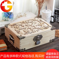 木盒子木箱匣子首饰收纳饰品盒带锁小箱子收藏木盒实木白色储物箱