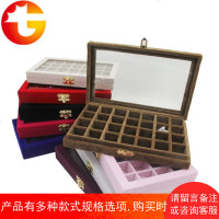 绒布小号珠宝箱 美甲饰品展示盒带玻璃盖子珠宝小饰品收纳盒钻盒