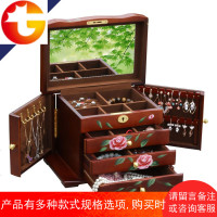 实木首饰化妆盒中式公主饰品收纳盒结婚新娘大容量带锁超大镜子