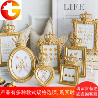 创意欧式美式复古皇冠组合照片相框摆台 3寸6寸7寸镀金色树脂画框