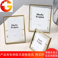 ins北欧几何金属玻璃相框创意金色铁艺桌面摆件照片装饰画框支架