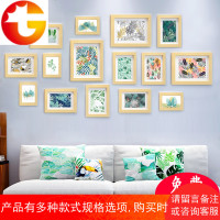 原木色咖啡色实木挂墙照片墙创意装饰字画框简约现代客厅相框组合