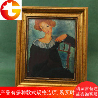 莫迪里阿妮装饰画 弗里达复古油画相框金色边画框 小众样板间摆台
