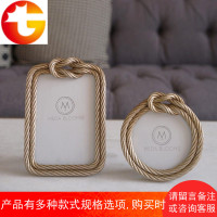 原创树脂麻绳北欧相框摆台现代简约摆件创意金色软装装饰