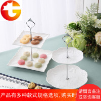 欧式浮雕多层水果盘陶瓷创意家用两层点心盘子双层下午茶点心托盘