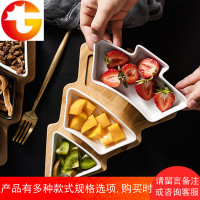 北欧创意竹木圣诞树果盘家用餐具托盘陶瓷点心盘水果沙拉盘零食盘