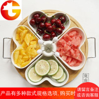 纯白陶瓷水果盘带盖下午茶点心分格拼盘送果叉爱心盘含托盘 邮