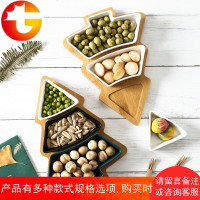 日式分格零食盘创意竹木圣诞树分格点心盘水果干果盘糖果盆家用