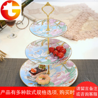 欧式家用陶瓷三层水果盘架点心盘创意客厅茶几干果蛋糕多层托盘子