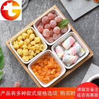 创意分格干果盒日式陶瓷糖果收纳盒家用坚果水果盘竹木客厅糖果盒