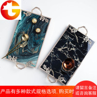 北欧轻奢风创意镀金玻璃果盘家用收纳托盘置物盘展示盘摆件金桂柄