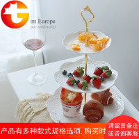 陶瓷三层水果盘欧式客厅创意点心多层蛋糕架家用糖果干果托盘串盘