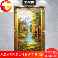 手绘欧式油画玄关客厅山水风景装饰画走廊挂画定制竖版聚宝盆