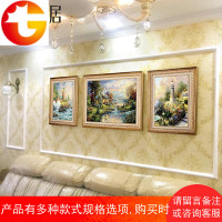 客厅装饰画欧式沙发背景墙挂画三联画山水大气风景壁画油画美式