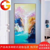新中式玄关竖版装饰画现代简约走廊过道挂画抽象山水画客厅油画