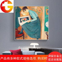 蓝裙少女 欧式古典人物抽象小众卧室床头装饰画玄关走廊油画壁画