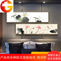 新中式客厅挂画卧室房间水墨荷花装饰画莲花鸟书房过道中国风油画
