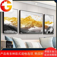 新中式客厅装饰画抽象禅意金山水沙发背景墙油画现代简约三联挂画