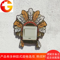 印第安羽毛面具装饰开关贴墙贴木质立体开关贴创意个性开关保护套