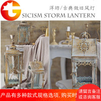 复古金色风灯婚庆摆件花艺影楼陈列道具铁艺玻璃风灯烛台烛灯