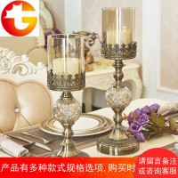 轻奢美式餐桌金属烛台 样板房软装饰品欧式家居店玻璃烛台摆件