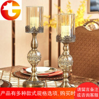 美式餐桌样板房软装饰品 欧式别墅酒店晚餐水晶金属高档烛台