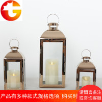 北欧INS简约玫瑰金烛台软装饰品不锈钢风灯户外活动婚宴桌面摆件