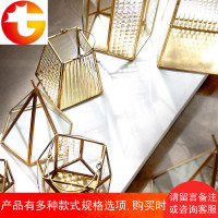北欧Ins晶玻璃烛台几何金属手提风灯烛台手提样板房家居饰品