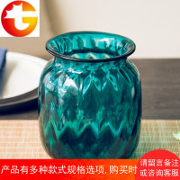 -蓝色琉璃花瓶 现代简约餐桌装饰客厅玻璃花瓶摆件