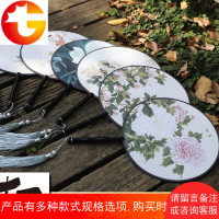 古扇团扇宫扇榉木柄圆扇女式复古工艺扇子单面印花古装汉服舞蹈扇