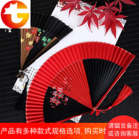 手绘丝印丝绸绢扇女式折扇工艺扇子红昭愿舞蹈扇女扇红色扇