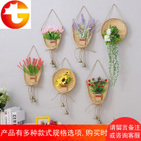 中式田园竹编仿真植物墙饰挂件创意家居墙面装饰品壁挂墙壁饰挂篮