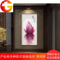 新中式玄关装饰画现代餐厅客厅沙发背景墙挂画荷花国画三联壁画竖