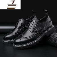 尗卡新款布洛克系带皮鞋男韩版百搭男士商务正装潮流休闲真皮男鞋休闲鞋