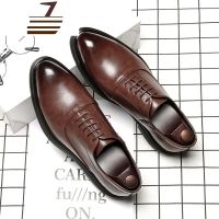 尗卡棕色皮鞋男真皮商务正装尖头英伦韩版西装厚底系带青年内增高男鞋休闲鞋