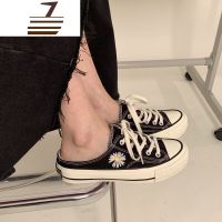 尗卡许刘芒 小雏菊刺绣帆布鞋懒人半拖2020韩版百搭复古街拍女鞋