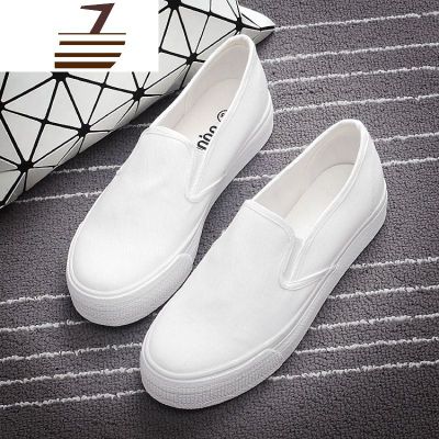 尗卡香港小白鞋布鞋厚底一脚蹬女鞋2020新款黑白色帆布鞋平底懒人鞋