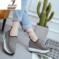 尗卡新款网面透气内增高休闲运动女鞋韩版百搭一脚蹬懒人厚底松糕鞋休闲鞋