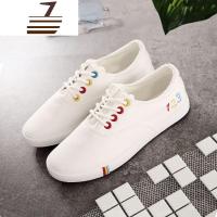 尗卡女生鞋子韩版潮流学生刺绣小白鞋女百搭尖头韩范儿布鞋2020新款休闲鞋
