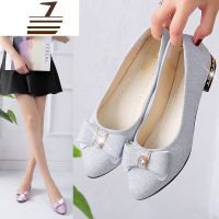 尗卡女鞋2020新款尖头低跟职业蝴蝶结平跟单鞋豆豆浅口工作休闲鞋