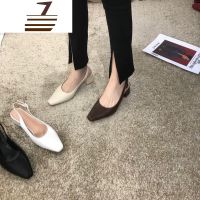 尗卡很韩很复古~方头单鞋女2020新款浅口粗跟包头后空OL通勤女鞋