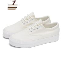 尗卡瑞足厚底小白鞋女2020新款系带白色帆布鞋百搭基础学生休闲鞋