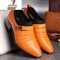 尗卡男士皮鞋男真皮套脚尖头牛皮透气青年正装商务休闲英伦男鞋子休闲鞋